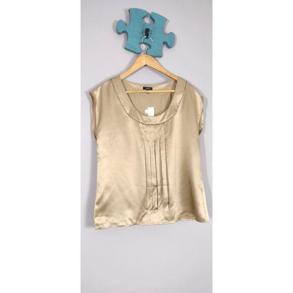Talbots Women’s Brown 100% Silk Beaded Pleated Blouse Top Size 8 NWT - Picture 2 of 12